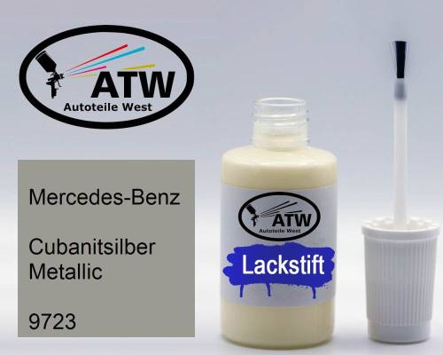 Mercedes-Benz, Cubanitsilber Metallic, 9723: 20ml Lackstift, von ATW Autoteile West.